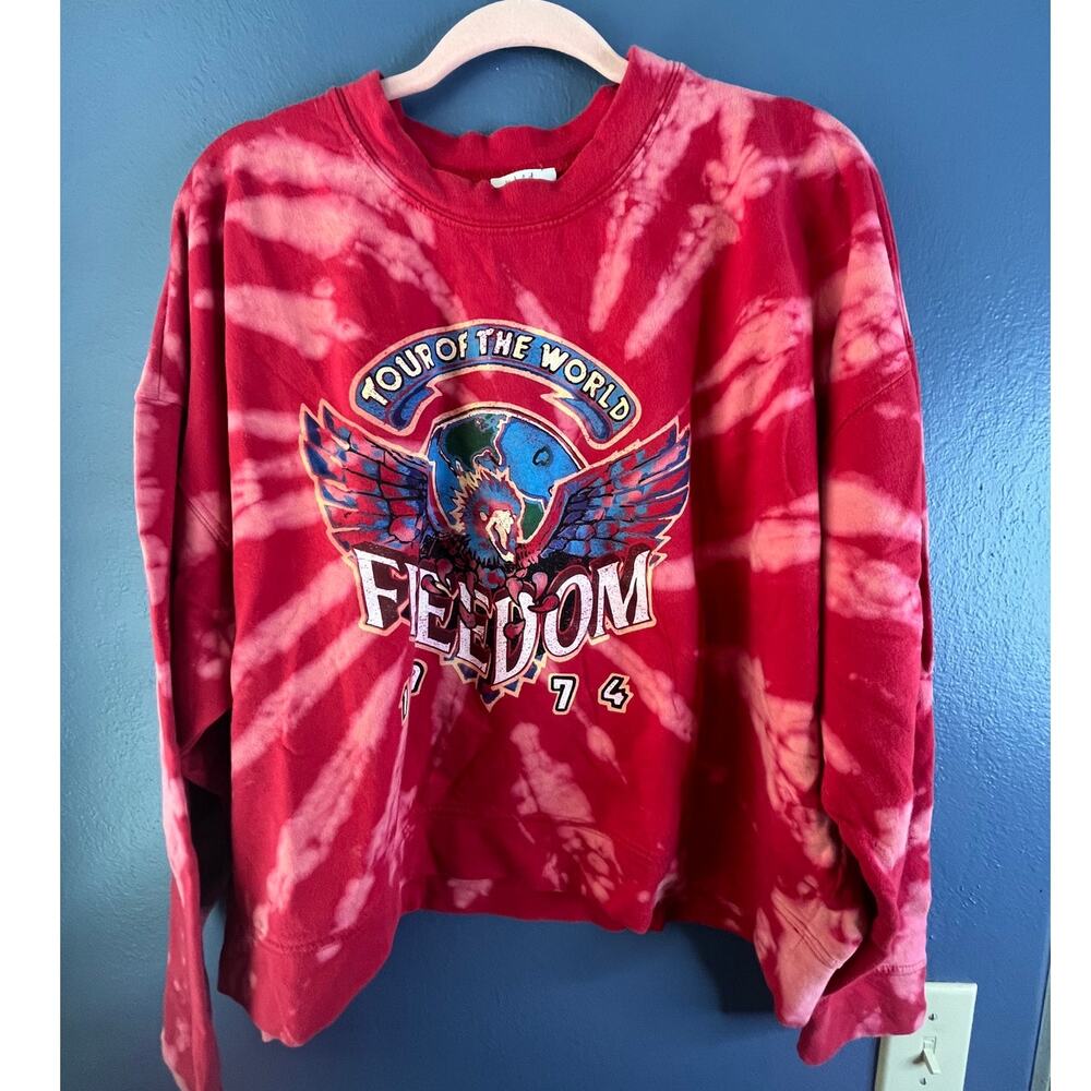 Wst Cst french terry thick long sleeve tee red tie dye swirl Freedom Tour L NWOT